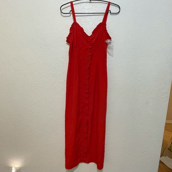 Topshop Red midi ruffle dress botton - Picture 6 of 8